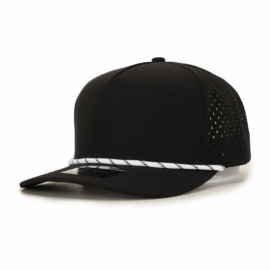 Black with White Rope 5 Panel Hat