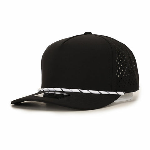 Black with White Rope 5 Panel Hat