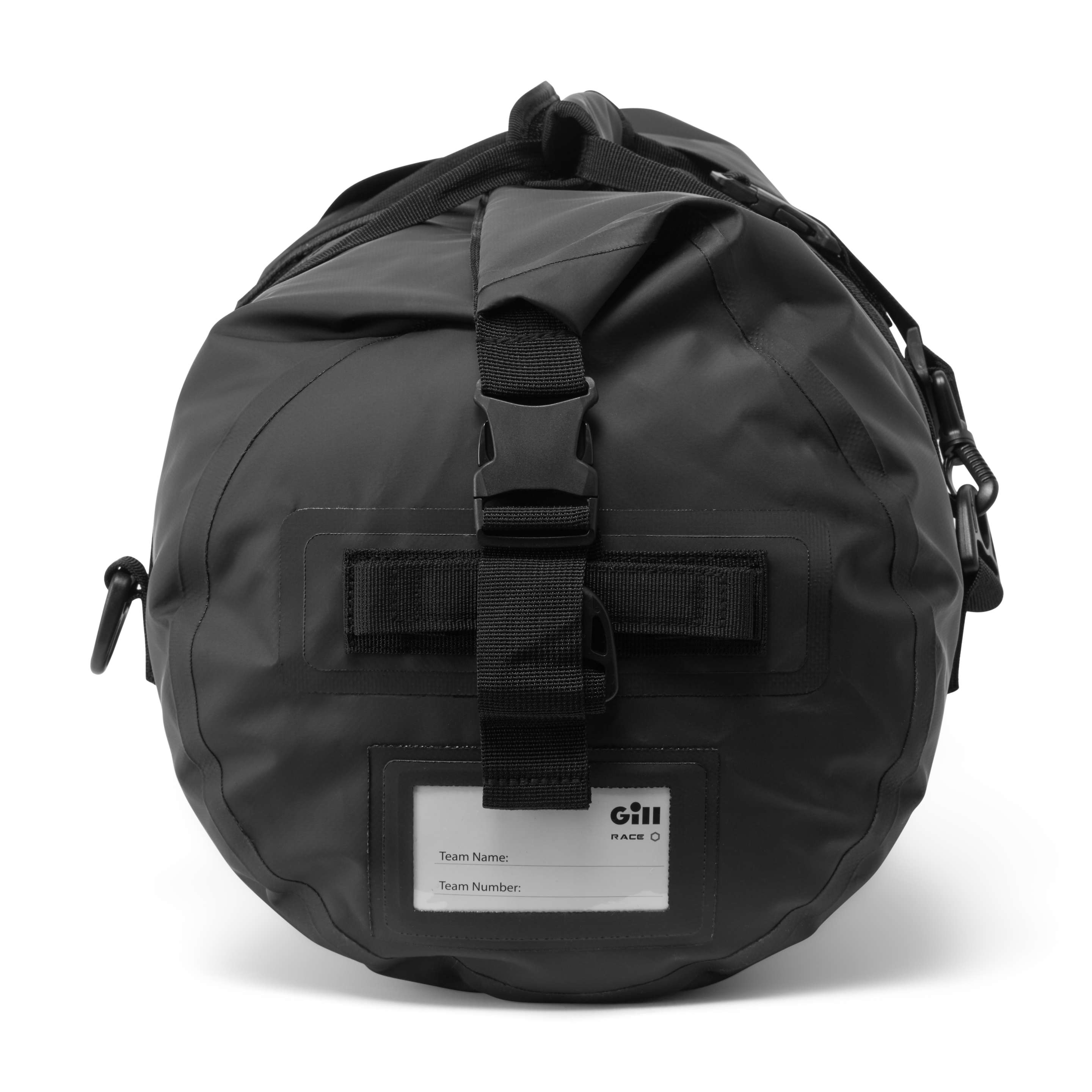 End view of the 30L Voyager duffel with waterproof ID pocket