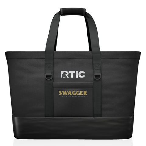 Custom RTIC insulated tote cooler in Black with boat name