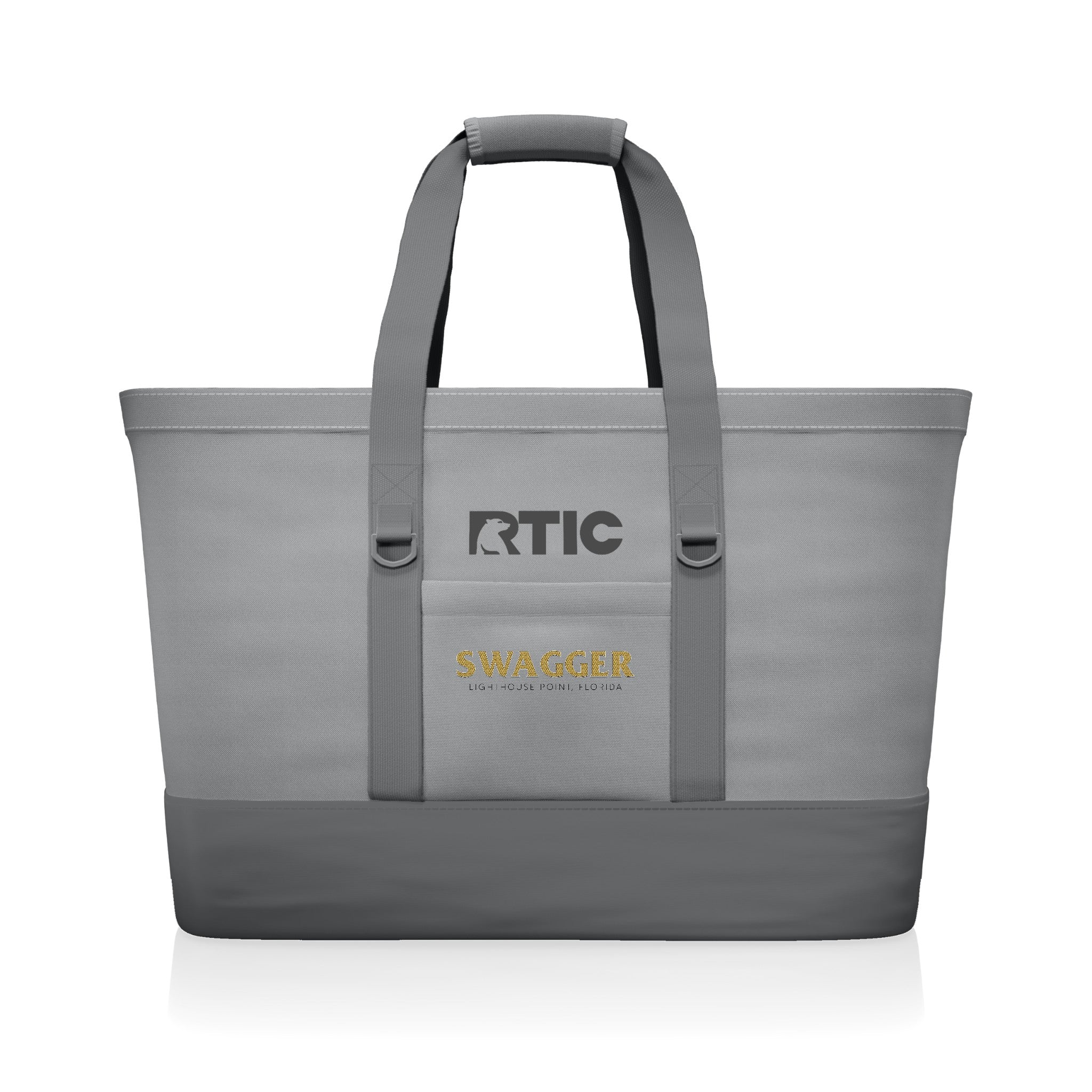 Custom RTIC insulated tote cooler in Grey with boat name