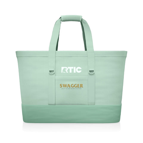 Custom RTIC insulated tote cooler in Mint with boat name