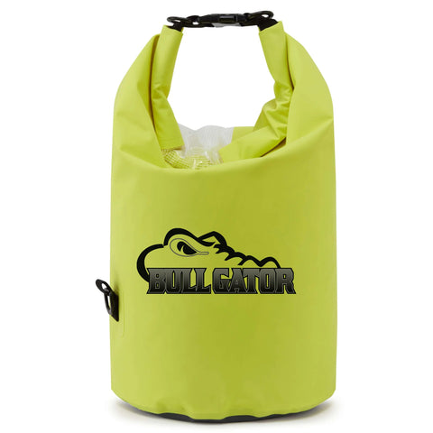 Custom Gill 25L dry bag in Sulfur printed with boat artwork